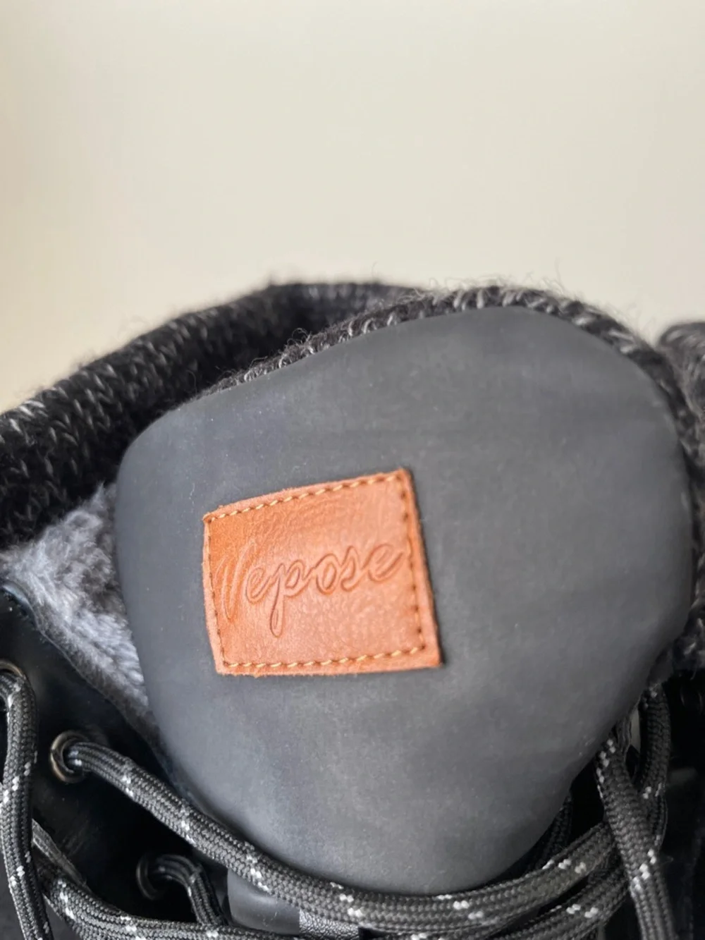 NWOT..,Vepose Black Kids Winter Lace-Up Snow Boots with Brown Logo Patch